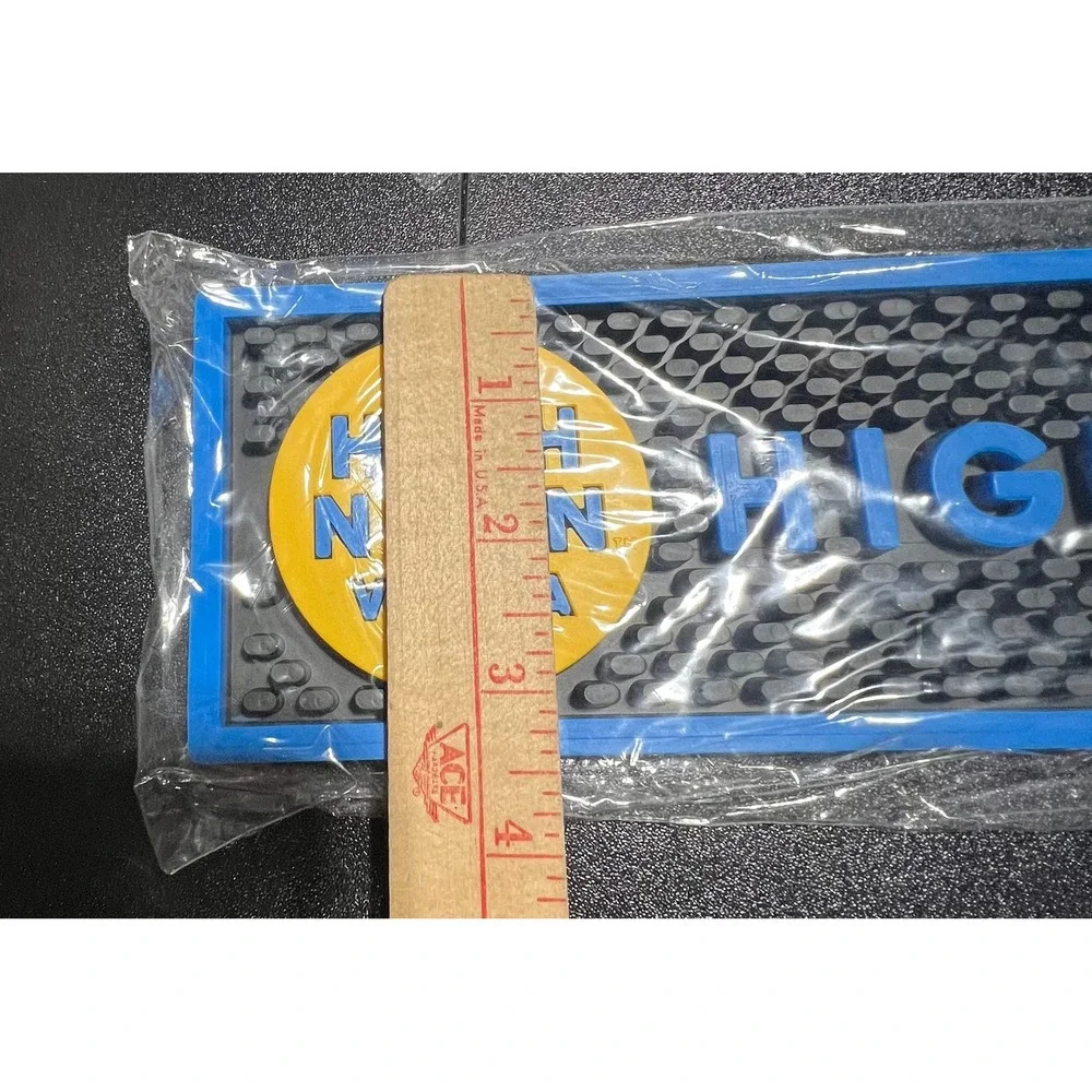 High Noon Vodka Rubber Bar Rail Mat Set of 2 Blue Yellow Spill Mats New